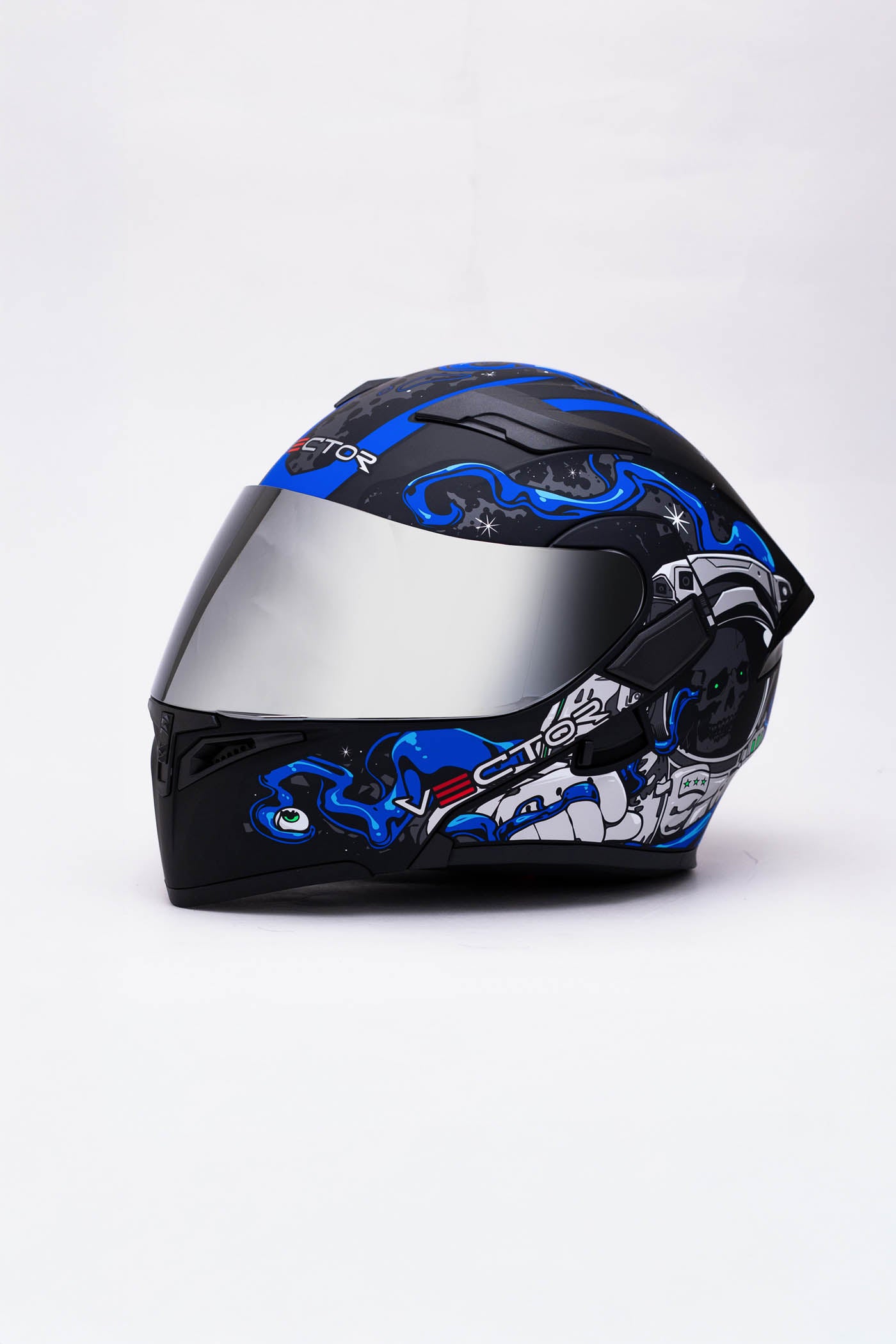 full face motorcycle skull skeleton helmet 254 BLUE SKELETON – Vector Helmet